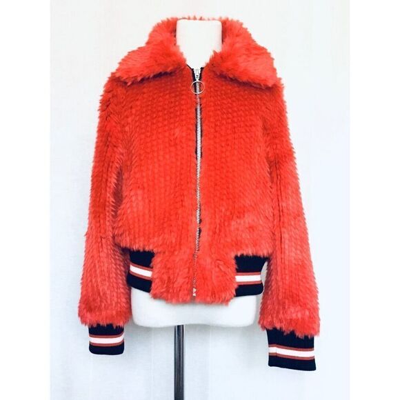 NEW Bardot Junior Girls 10 Queenie Red Faux Fur Bomber Jacket Coat - Picture 2 of 4